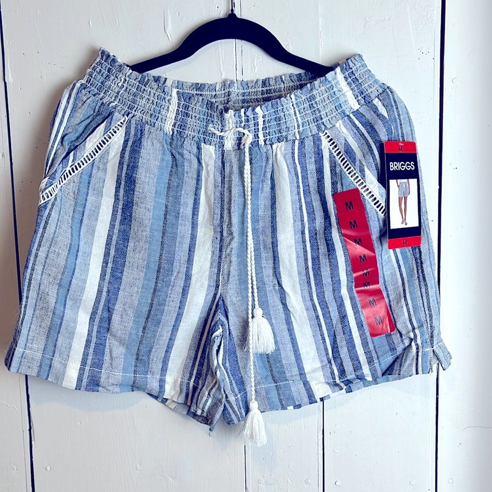 Briggs Women's Linen Blend Pull-On Shorts/Pockets & Drawstring (Blue Stripes, M)